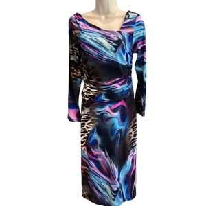 Sharon Max multicolor ruched body con dress, 80’s & 90’s